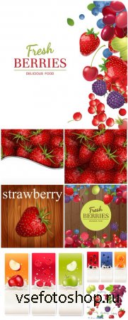 Фрукты, векторные фоны и баннеры с фруктами и ягодами / Fruits, vector back ...