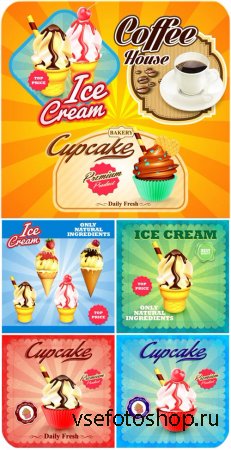 Мороженое и кексы в векторе / Ice cream and cupcakes vector