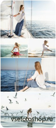   ,  / Girl on a yacht, the sea - Stock Photo