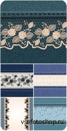       / Vector denim texture with floral patterns