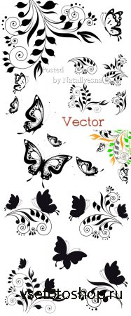Элементы для дизайна в Векторе – Декоративные завиточки и бабочки