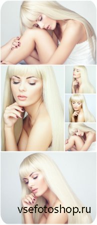      / Beautiful girl with long white hair, blonde - Stock Photo
