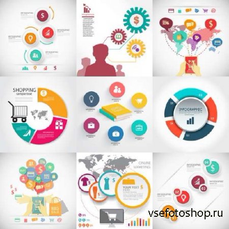 Комплект векторных инфографиков для маркетинга и бизнеса