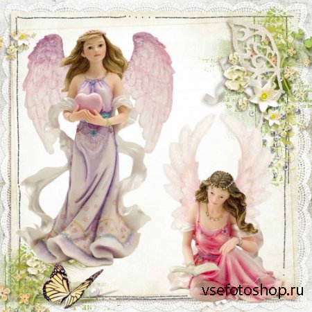 Ангелы и эльфы – статуэтки на прозрачном фоне