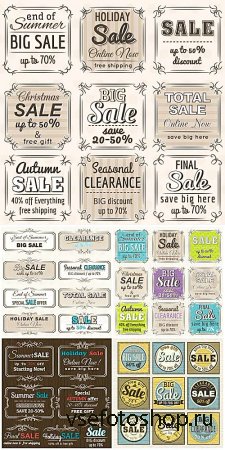 ,      / Sale, vector labels in vintage style