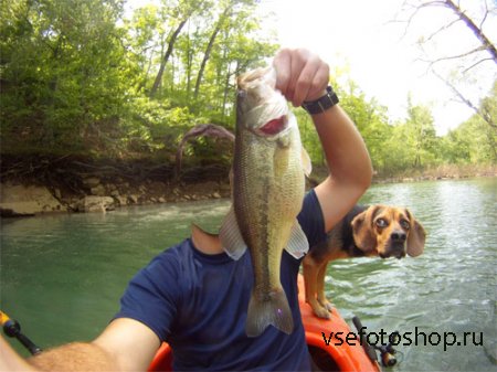 Шаблон для фото - На рыбалке в лодке с собакой