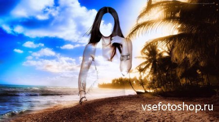 Photoshop шаблон - Девушка на фоне чарующего пляжа