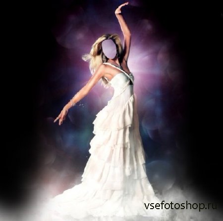 Шаблон для фотошопа - Стройная девушка в красивом белом платье