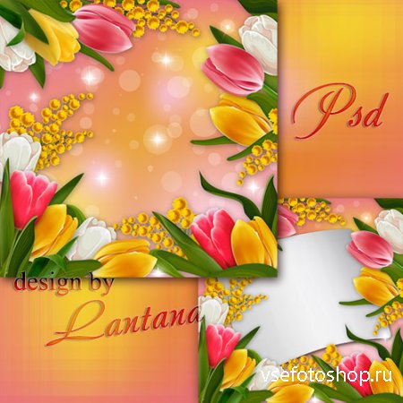 PSD исходник - Тюльпаны - дивные цветы, предвестники рождения весны