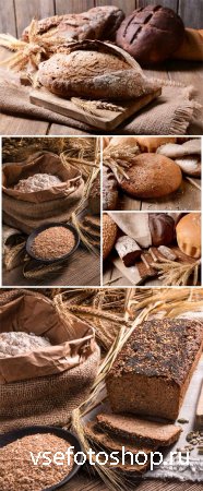 Fresh bread, flour, spikelets - stock photos