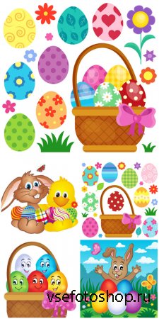Easter vector, easter eggs and rabbit #2