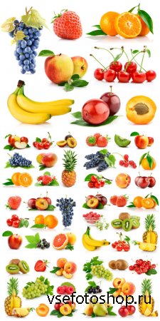 Fruits and berries, grapes, pineapple, strawberry, apple - stock photos