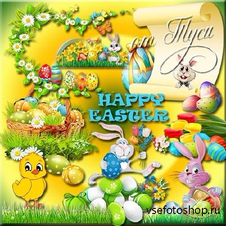 Клипарт к Пасхе - Светлый праздник Пасхи – на куличах и яйцах краски