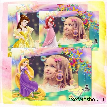 Детская рамка для фотографий - Принцессы Диснея: Рапунцель, Русалочка Ариэл ...
