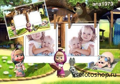 Детская рамка для фотошопа - Маша и Медведь
