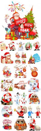 Merry Christmas, New Year vector, Santa Claus, Christmas tree, garland, win ...