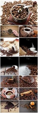 Coffee, cup of coffee, coffee beans - Stock photo