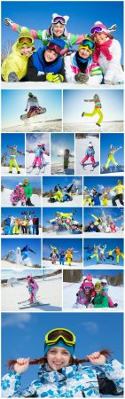 Winter holidays, skiing - Stock photo