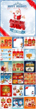 Christmas 2016, vector label background with Santa