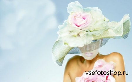 PSD шаблон для девушек - В красивой шляпе с цветком
