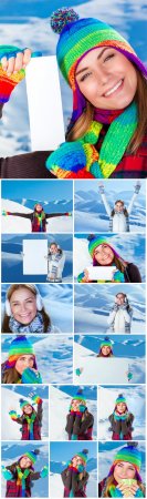 Girl enjoying snowy winter weather, christmas holidays in the mountains - S ...