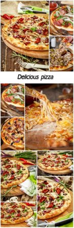 Delicious pizza with meat and vegetables
