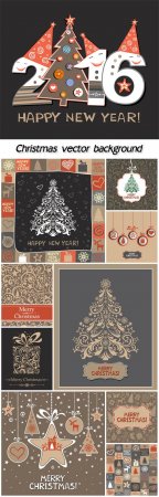 Christmas vector set in vintage style