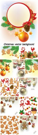 Christmas vector set of Christmas tree with decorations