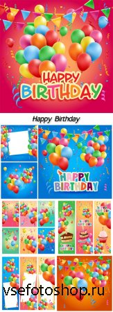 Vector cards Happy Birthday balloons