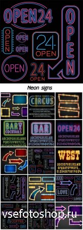 Neon signs, luminous signs vector