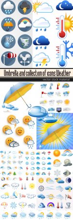 Umbrella and collection of icons Weather