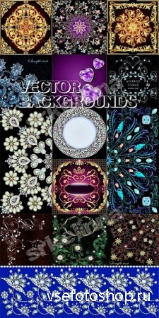 Delicate vector backgrounds with flowers and diamonds