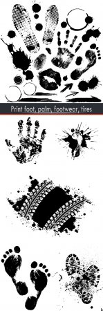 Print foot, palm, footwear, tires
