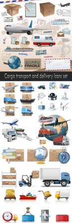 Cargo transport and delivery icons set