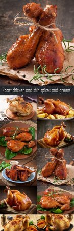 Roast chicken and shin spices and greens