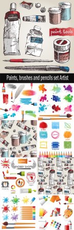 Paints, brushes and pencils set Artist