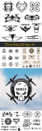 Drone flying club logos set