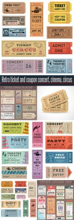 Retro ticket and coupon concert, cinema, circus