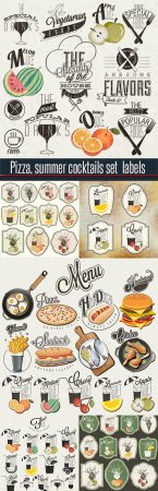 Pizza, summer cocktails set labels