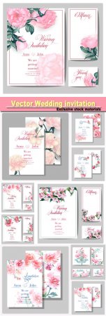 Vector Wedding invitation with a variety of flowers