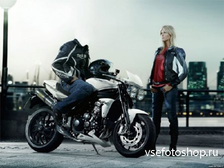 Шаблон мужской - Байкер на мотоцикле с девушкой
