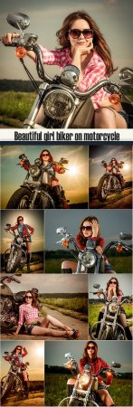 Beautiful girl biker on motorcycle