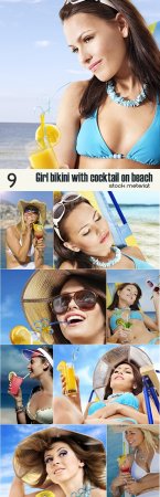 Girl bikini with cocktail on beach