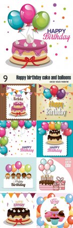 Happy birthday cake and balloons