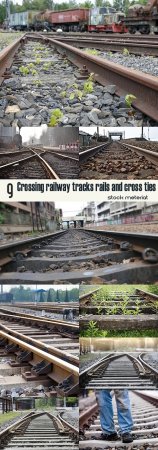 Crossing railway tracks rails and cross ties