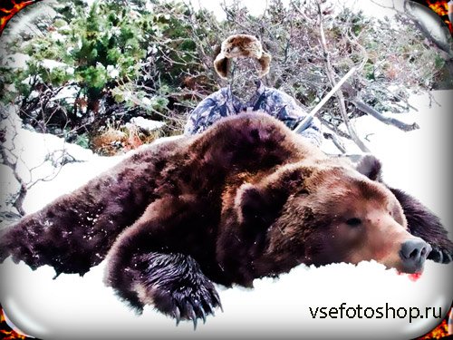 Фотошаблон для фотошопа - Охотник с тушью медведя