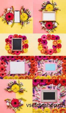     / Spring background with flowers