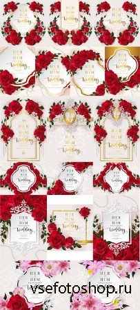 Свадебные приглашения с розами в векторе / Wedding invitation with roses in ...