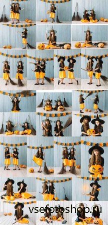Девочки в костюмах Хэллоуин - Клипарт / Girls in Halloween Costumes - Clipa ...