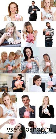   -   / People with piggy bank - Raster clipa ...